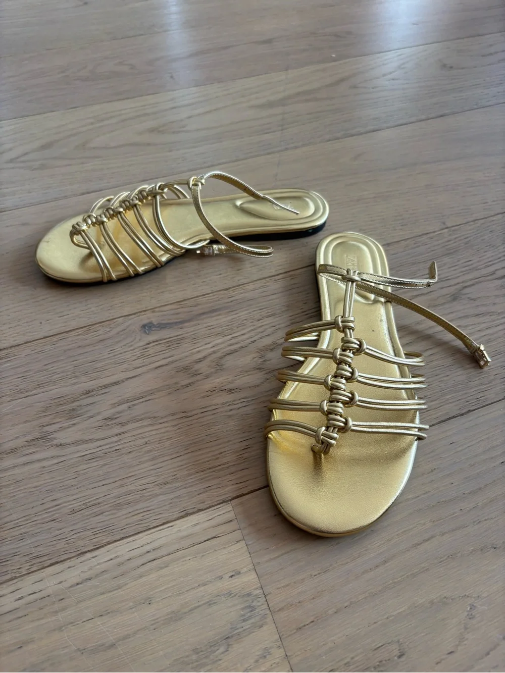 Zara gold strappy flat sandals - size 8